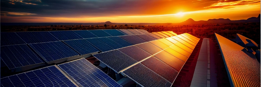 field of solar panels in desert