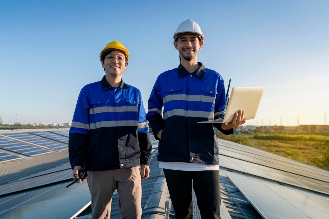 portrait-smiling-professional-engineer-with-laptop-tablet-maintenance-checking-installing-solar-roof-panel-factory-rooftop-sunlight-engineers-team-survey-check-solar-panel-roof_609648-2187 {site_name} – {page_title} – Image