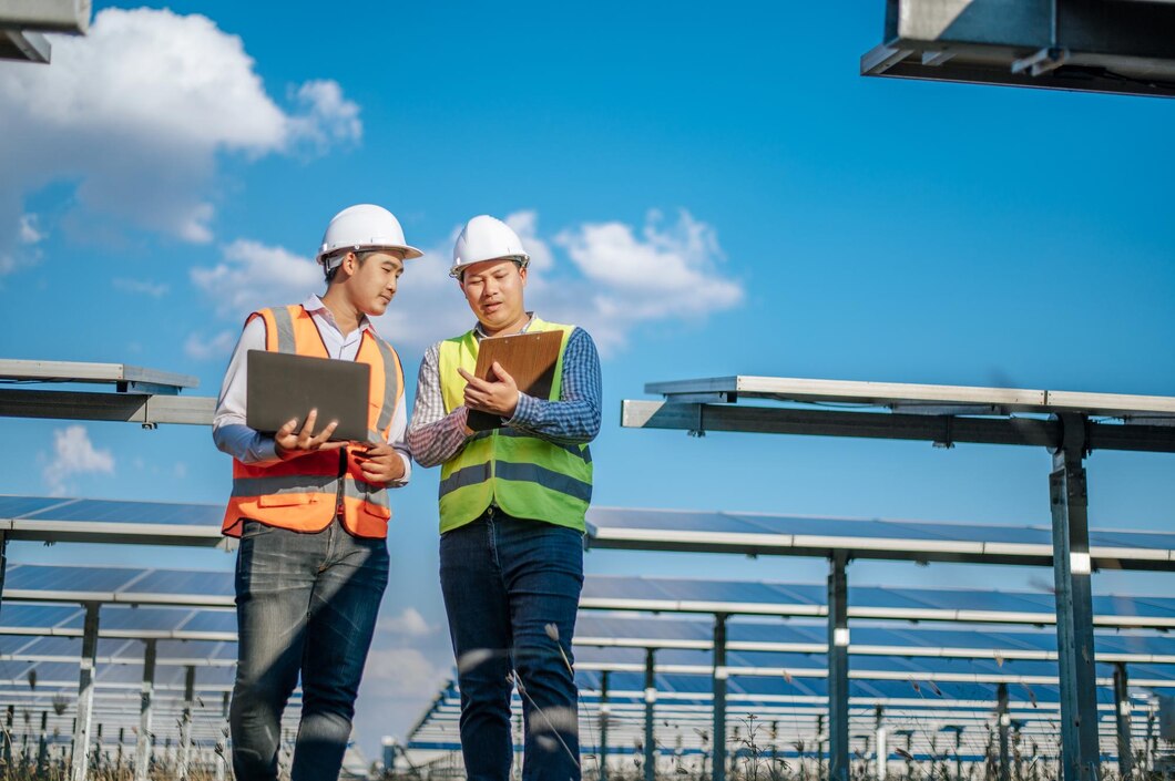 young-asian-technician-man-colleague-safety-uniform-checking-operation-sun-photovoltaic-solar-panel-use-laptop-computer-while-working-solar-farm_1150-57240 Solar construction Services South africa